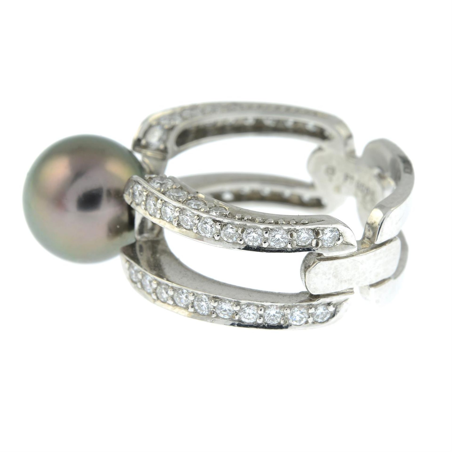 A platinum 'Black South Sea' cultured pearl and brilliant-cut diamond ring, by Mikimoto. - Image 3 of 6