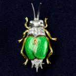 A diamond and green enamel grasshopper brooch, by Gioielli.