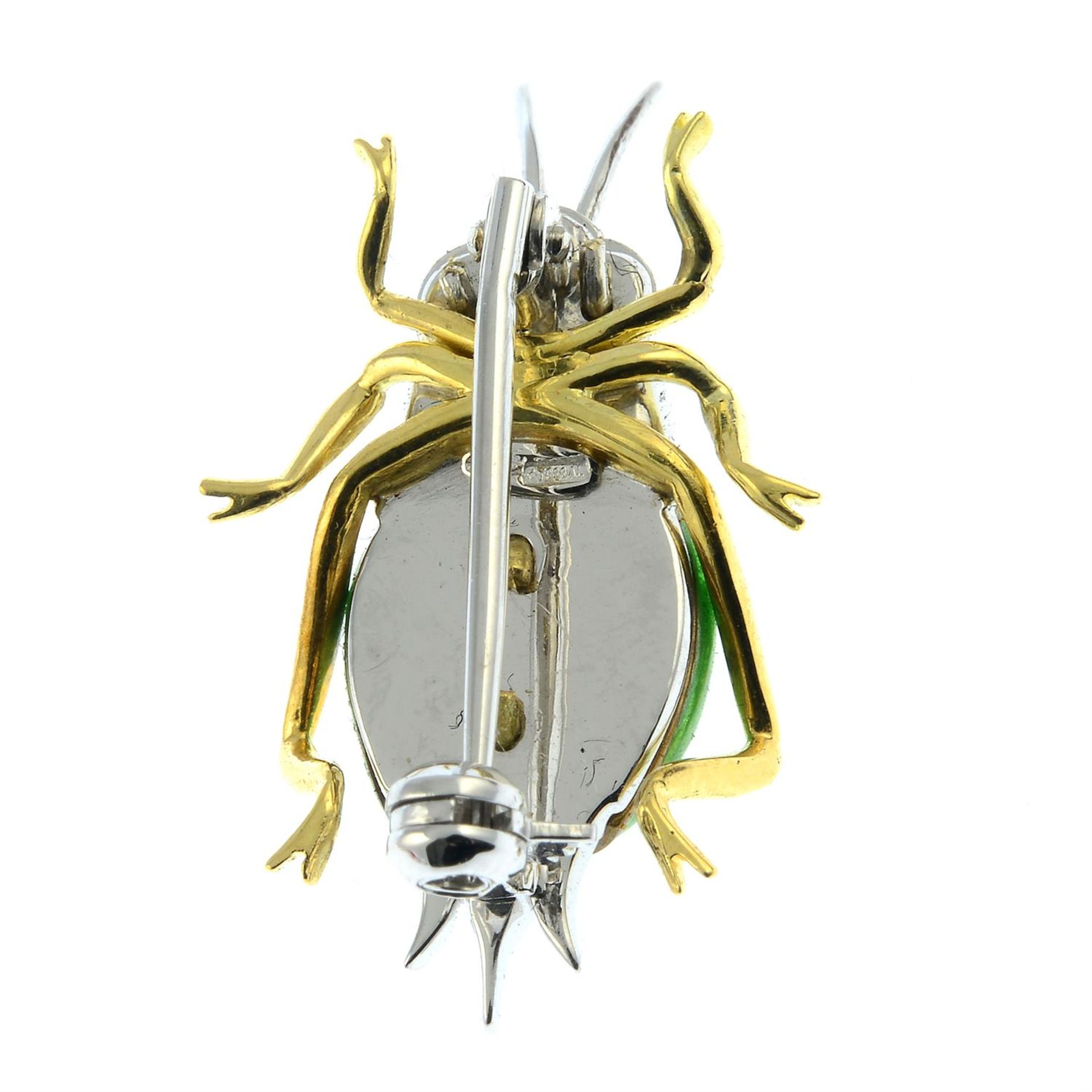 A diamond and green enamel grasshopper brooch, by Gioielli. - Image 3 of 4