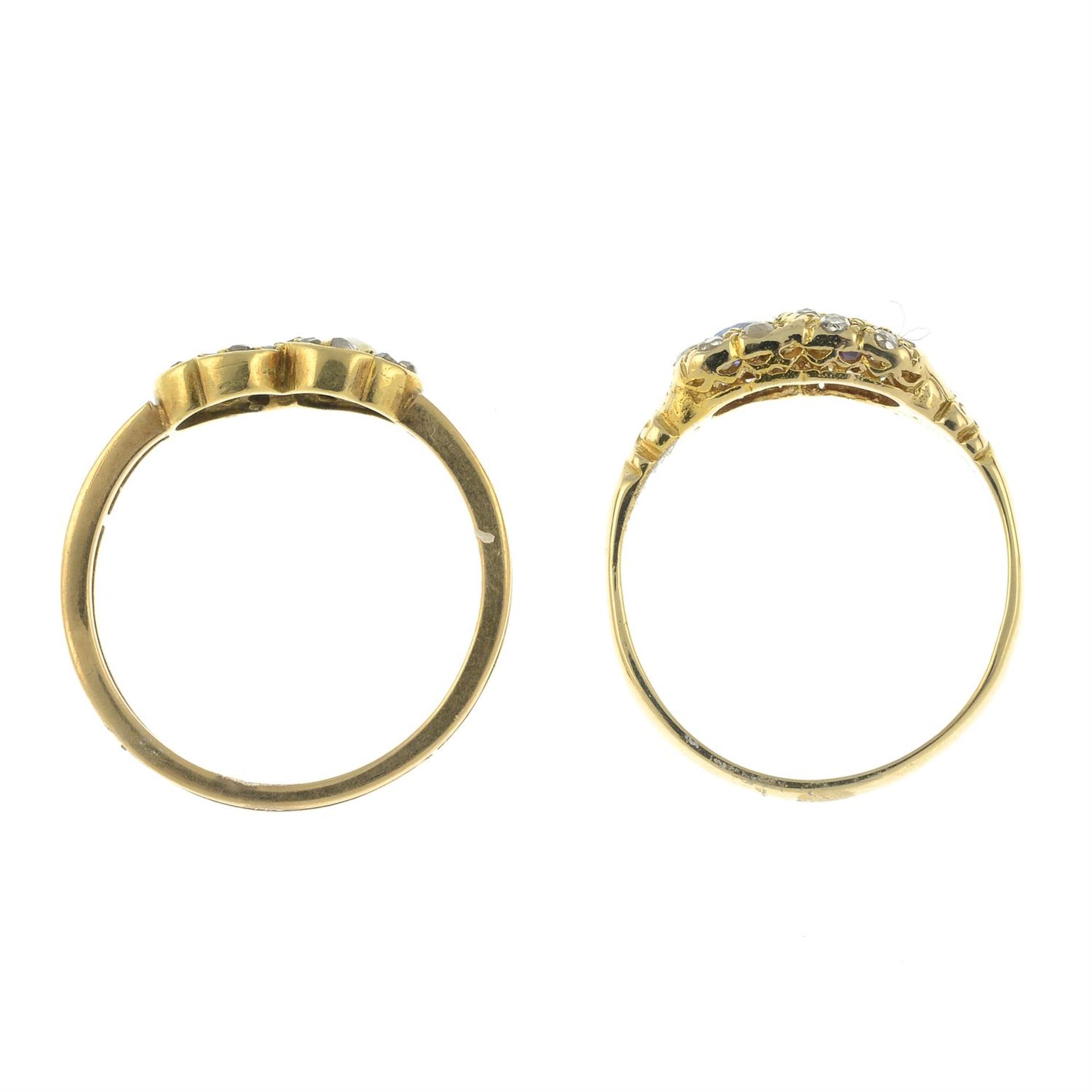 Two late 19th century gold gem-set double heart rings. - Image 5 of 6