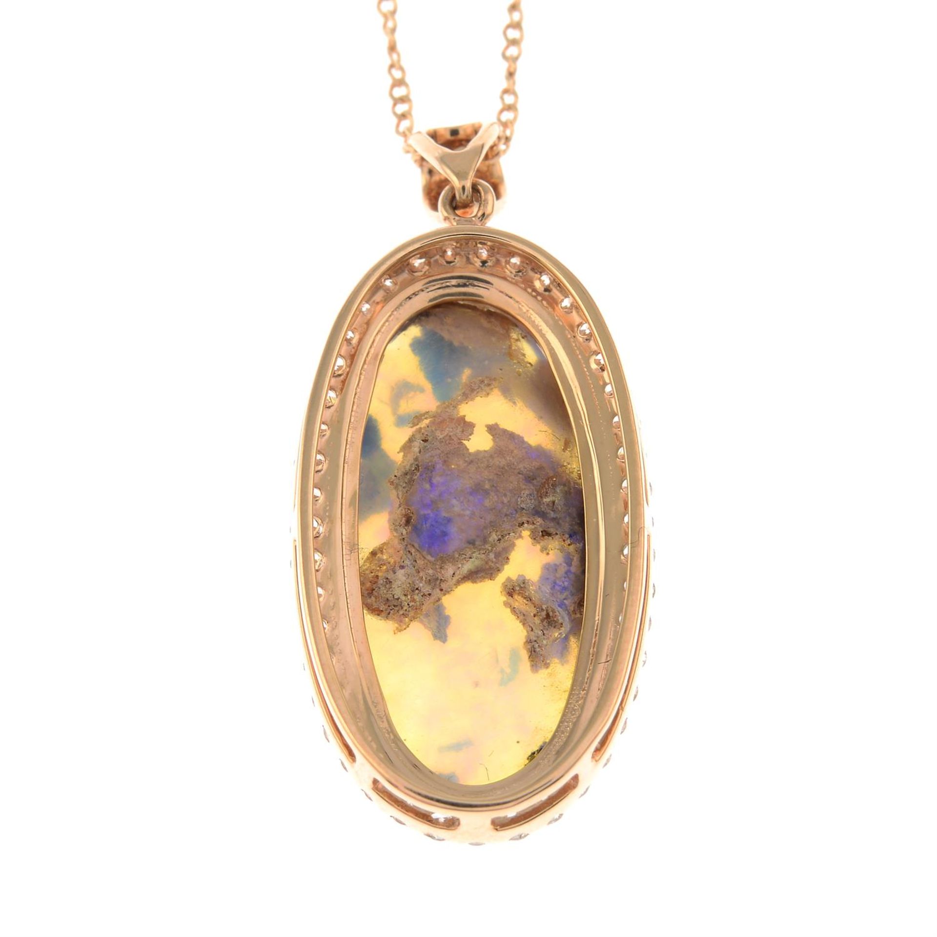 An opal and brilliant-cut diamond cluster pendant, with chain. - Image 3 of 5