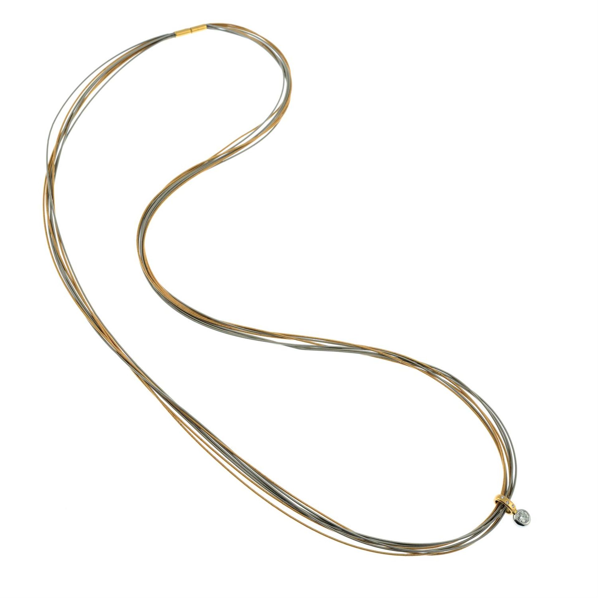 A bi-colour 18ct gold brilliant-cut diamond pendant, on multi-strand chain, by Boodles. - Image 5 of 6