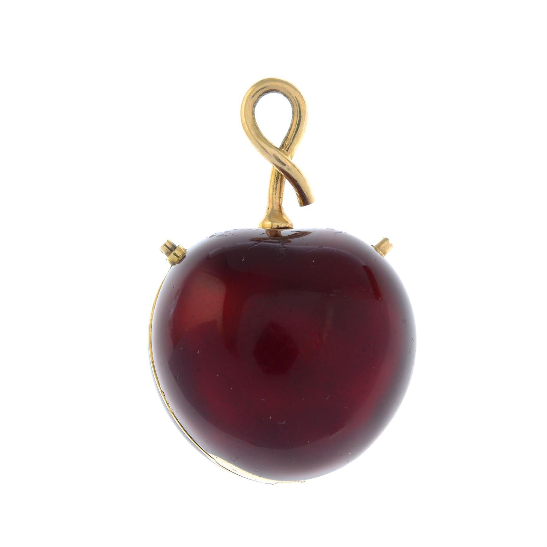 A mid 20th century gold and red enamel cherry fob watch. - Image 2 of 6