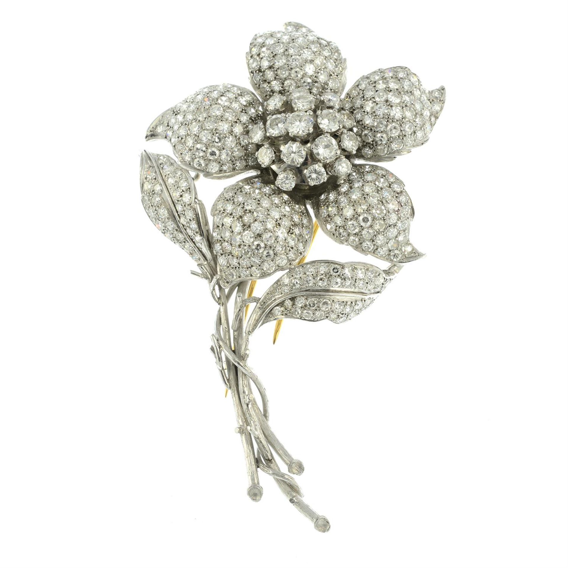 A pavé-set diamond flower brooch. - Image 2 of 4
