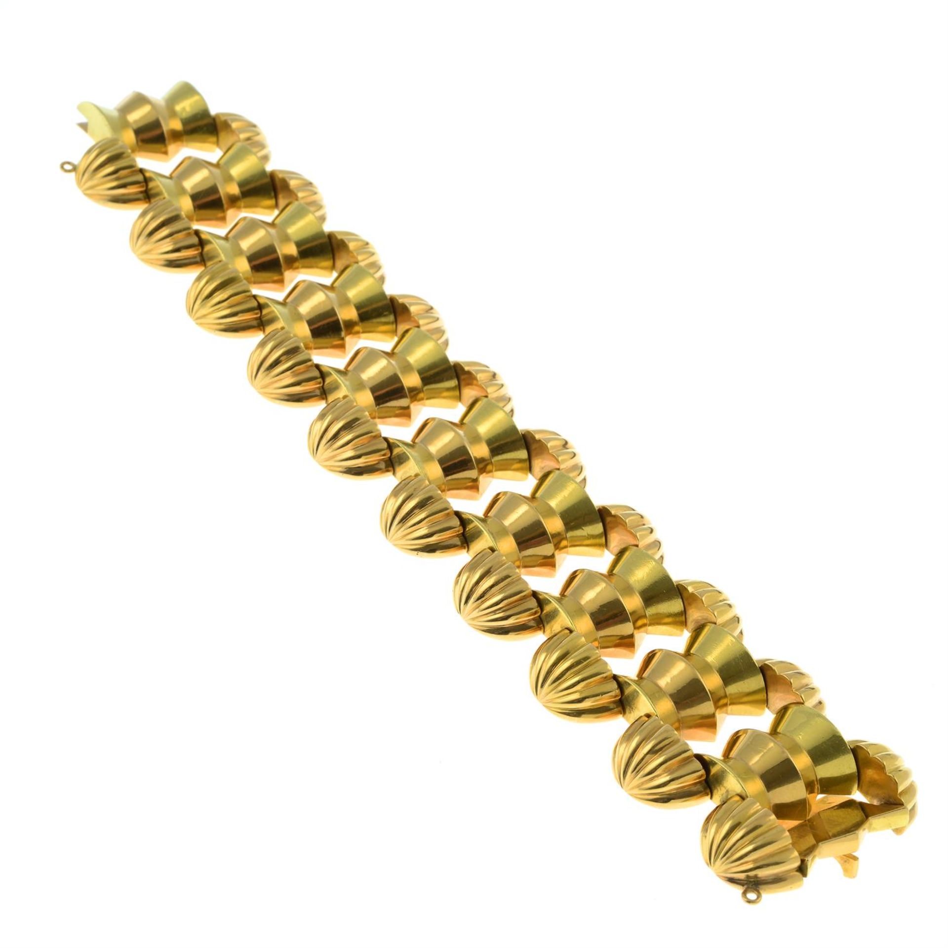 A 1940s bi-colour 18ct gold 'tank' bracelet. - Image 3 of 4