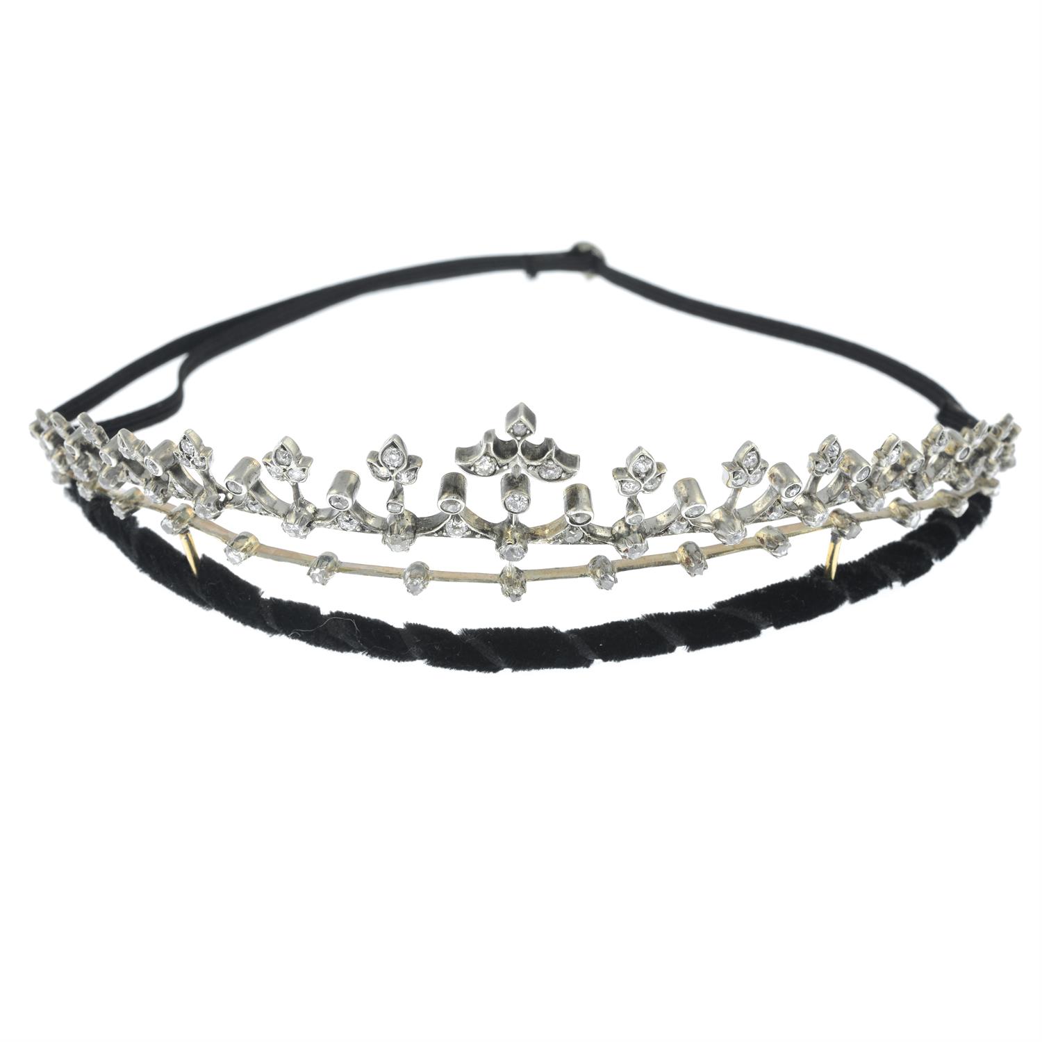 A late 19th century silver and gold, old and rose-cut diamond tiara. - Image 2 of 4