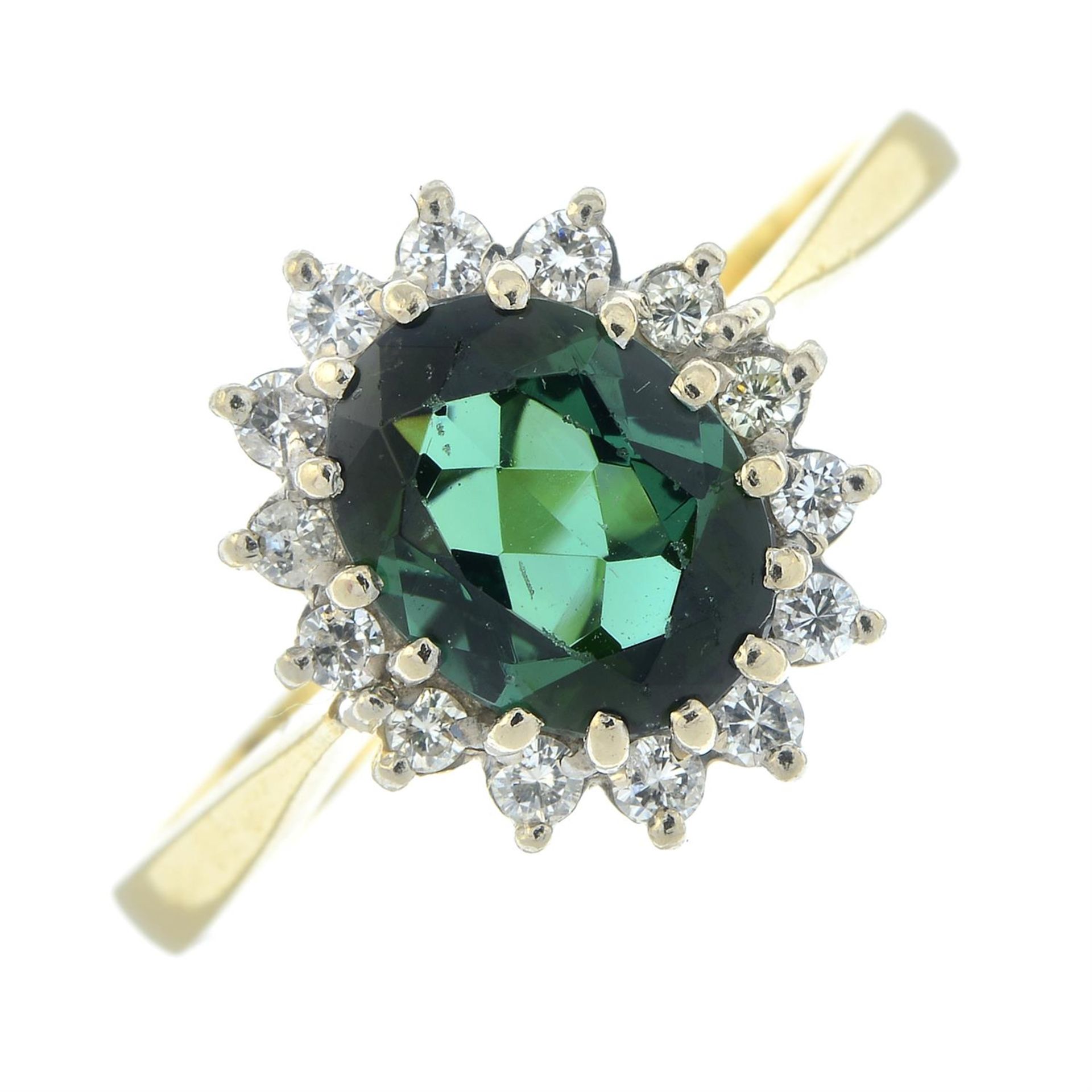 An 18ct gold green tourmaline and brilliant-cut diamond cluster ring. - Image 2 of 5