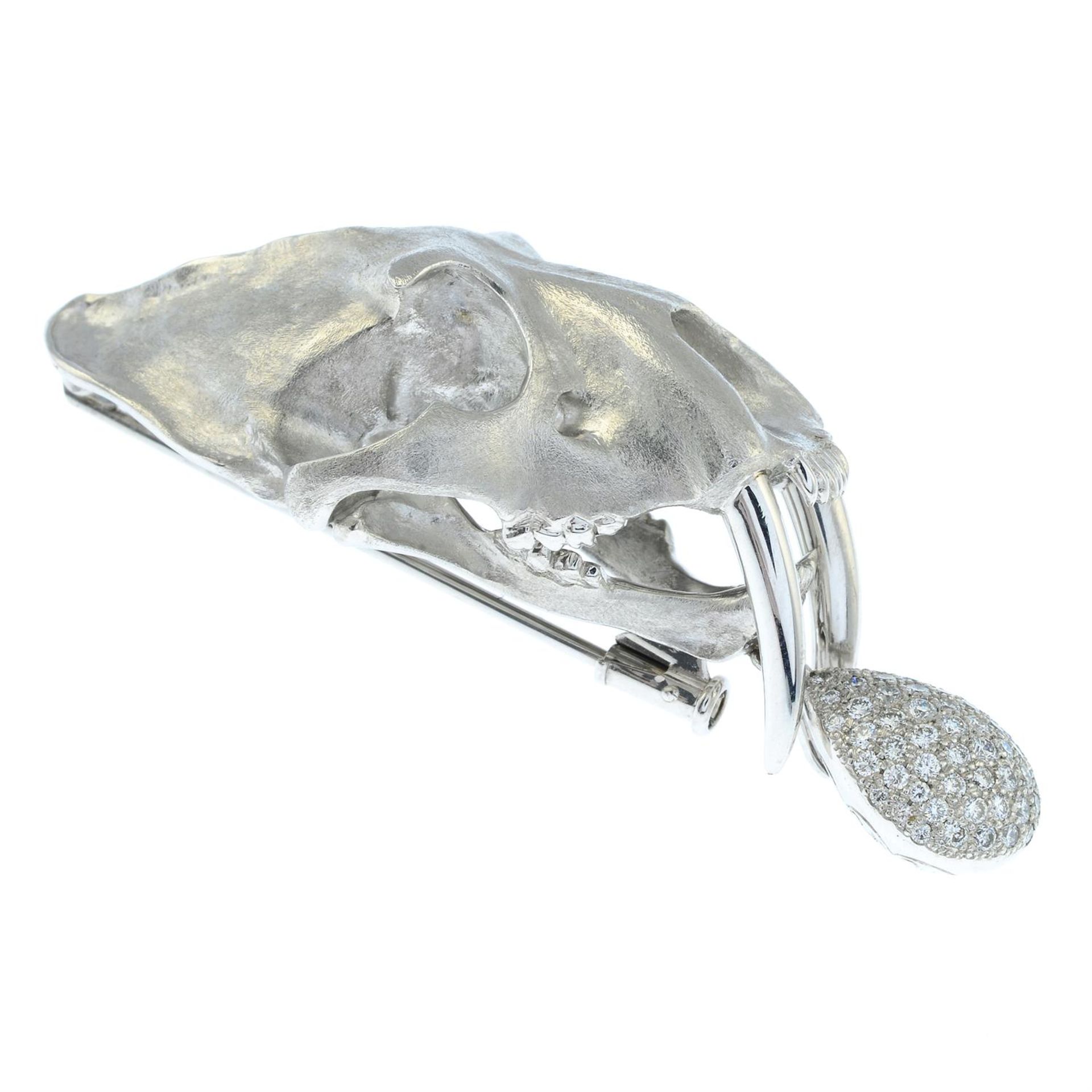 An 18ct gold animal skull brooch, with pavé-set diamond egg drop, by E. Wolfe & Co. - Image 3 of 5