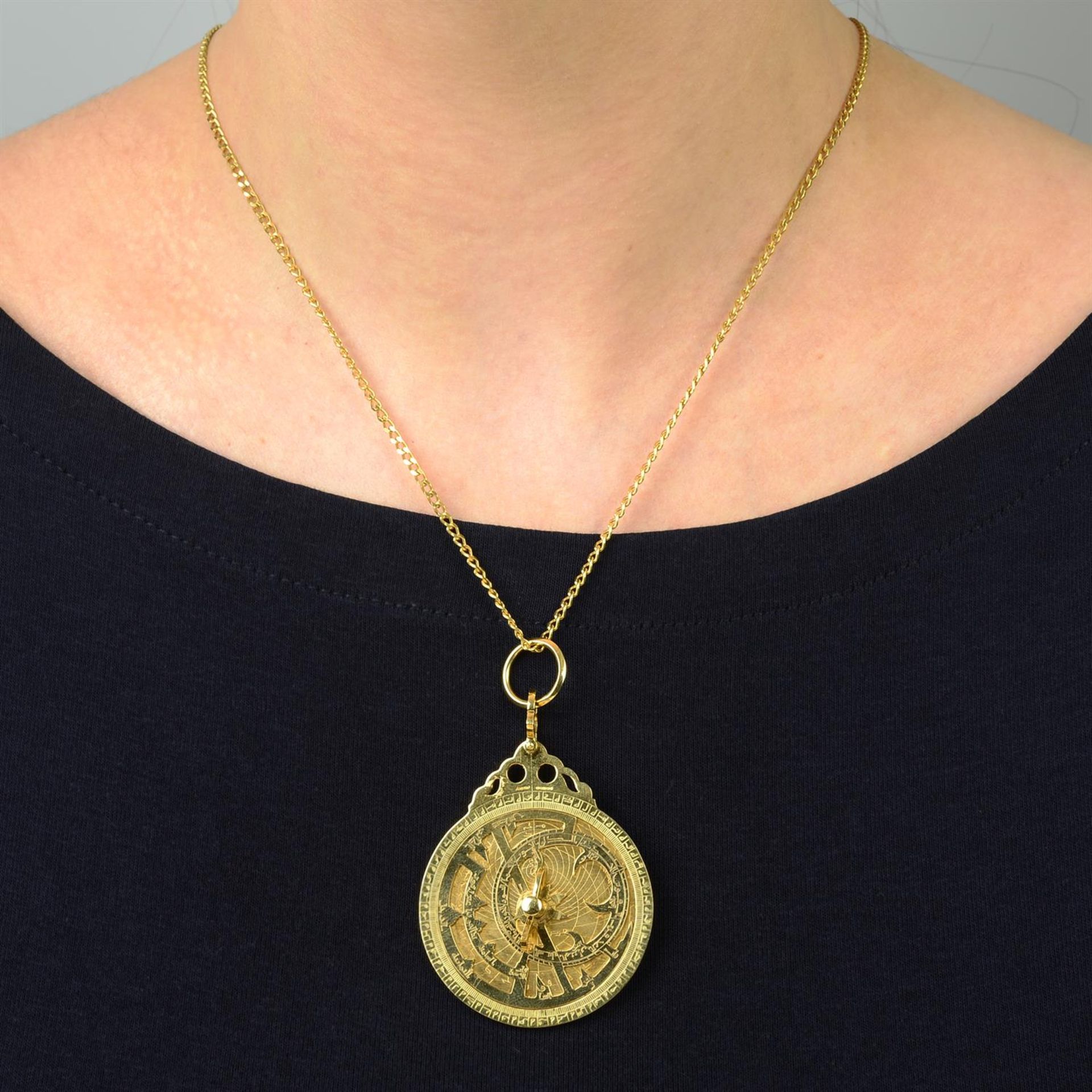 An 18ct gold Arabic astrolabe, with curb-link chain, by Asprey. - Image 5 of 5