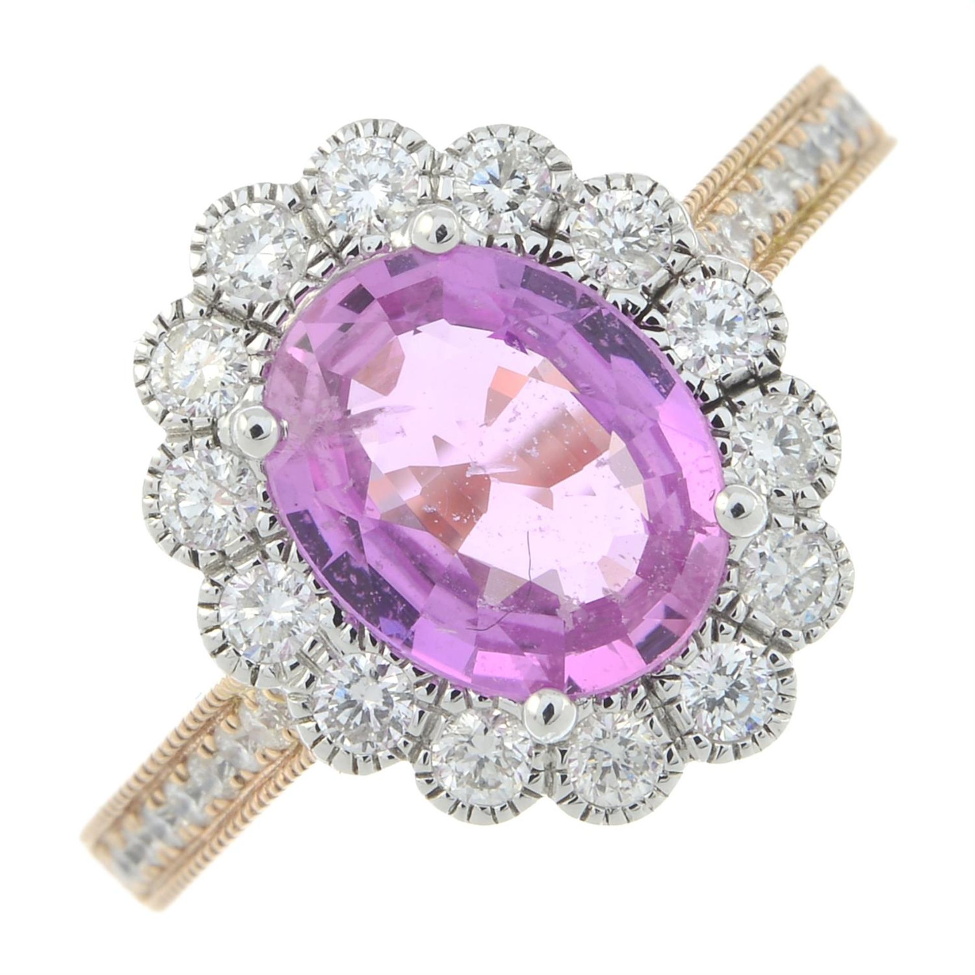 An 18ct gold pink sapphire and brilliant-cut diamond cluster ring. - Bild 2 aus 5