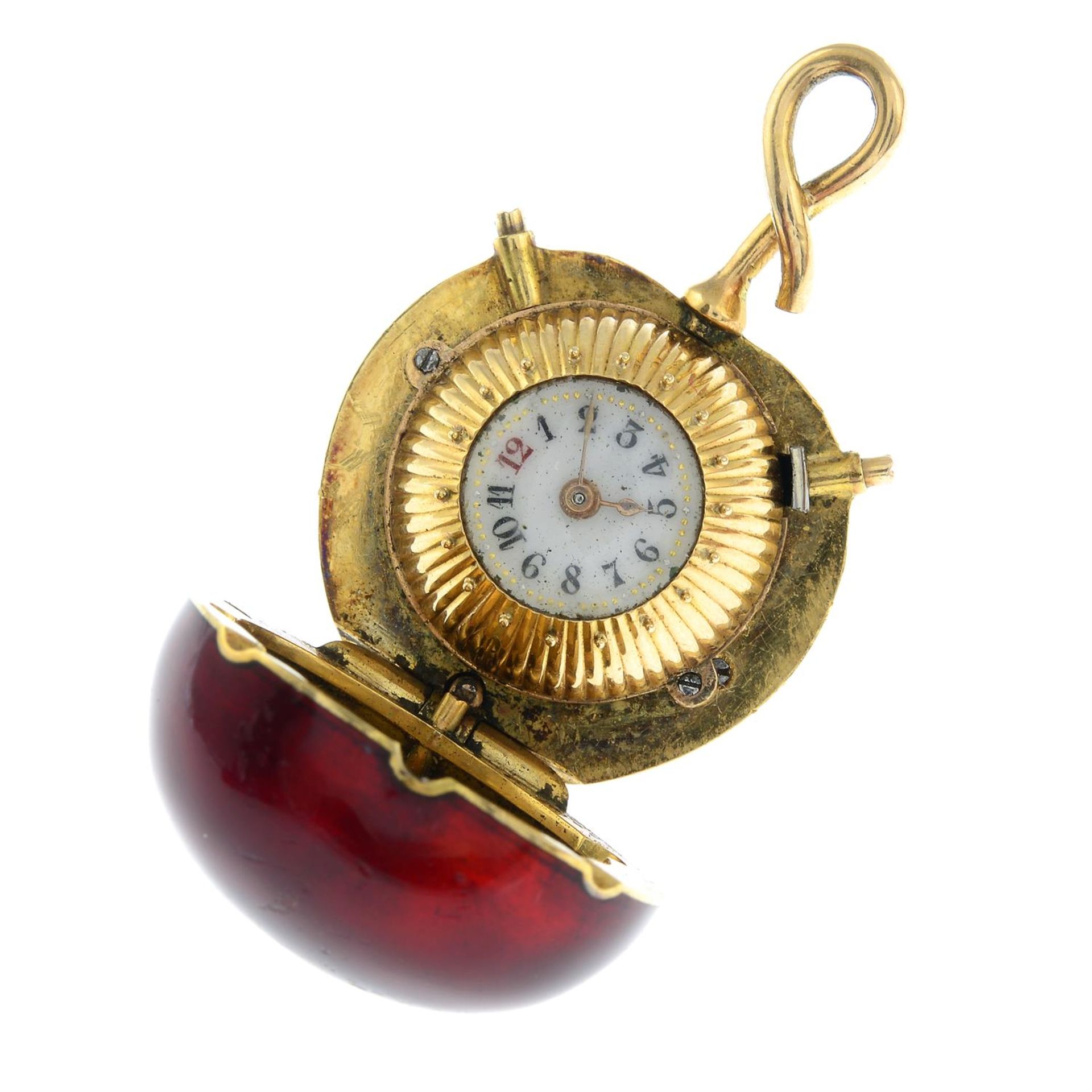 A mid 20th century gold and red enamel cherry fob watch. - Image 4 of 6