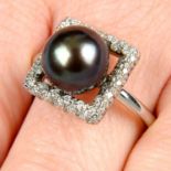 An 18ct gold 'Tahitian' cultured pearl and diamond ring, by Mikimoto.