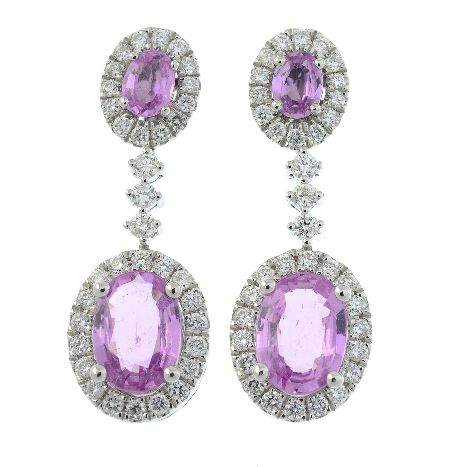 A pair of 18ct gold pink sapphire and diamond cluster stud earrings, with similarly-set detachable - Bild 2 aus 3