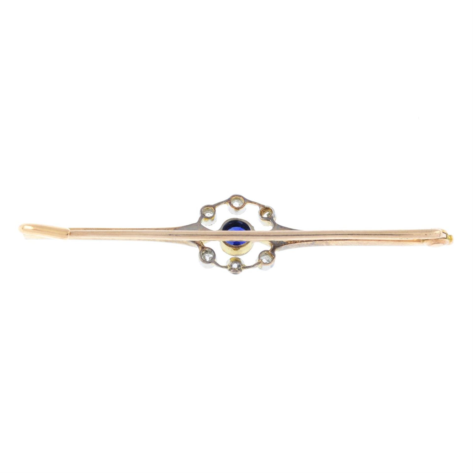An early 20th platinum and gold, sapphire and diamond bar brooch. - Image 2 of 3