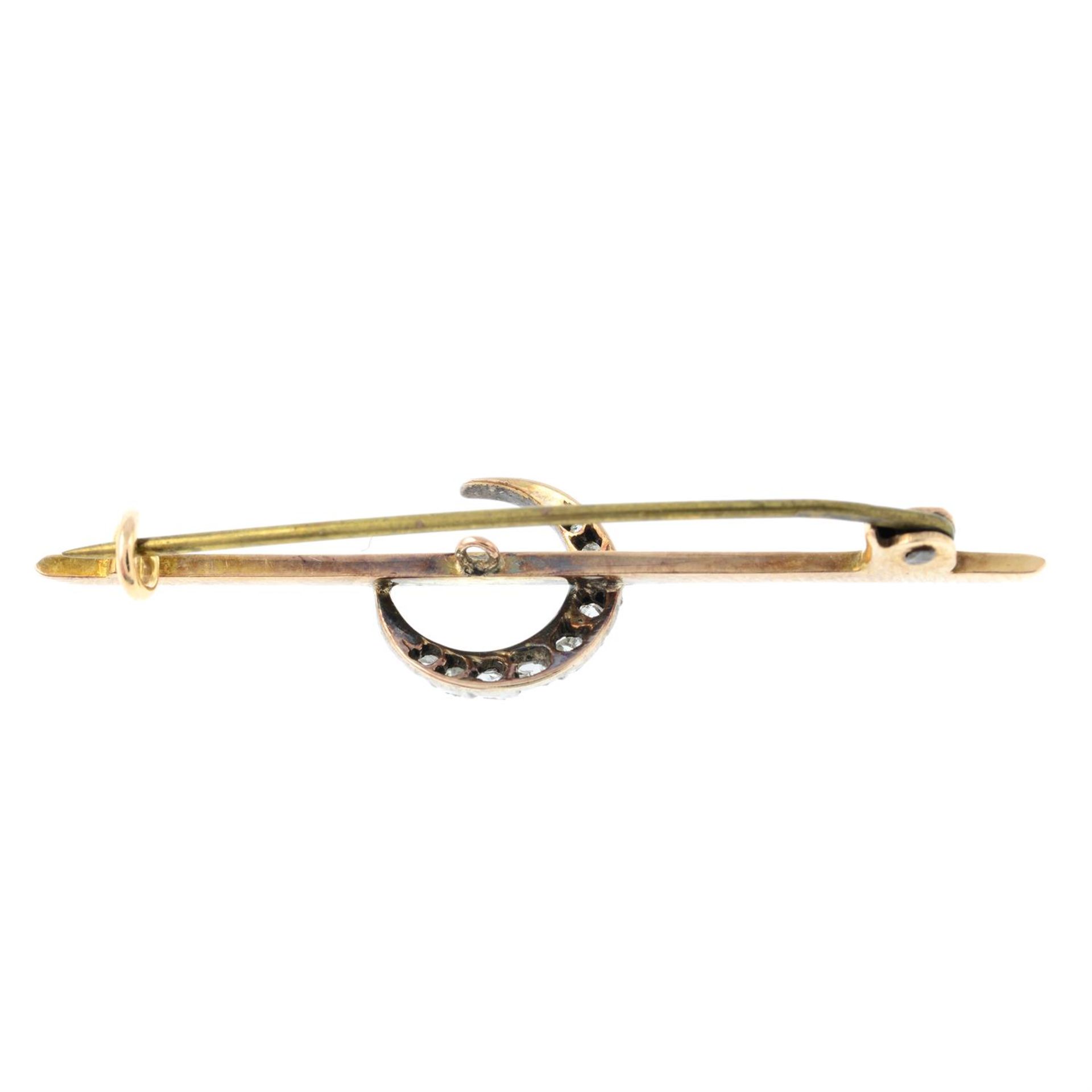 A late Victorian rose-cut diamond crescent moon bar brooch. - Image 2 of 2