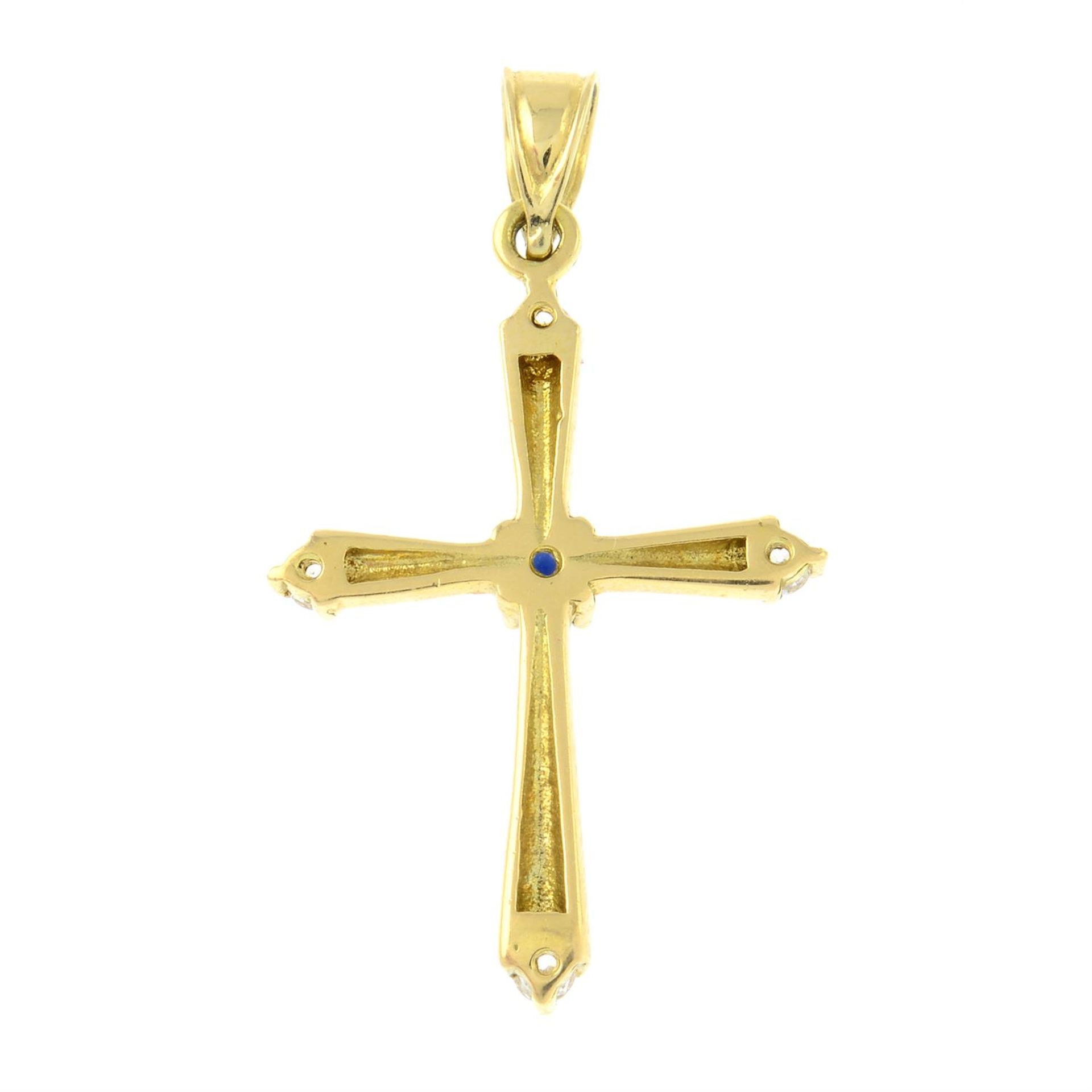 A brilliant-cut diamond and sapphire cross pendant. - Image 2 of 2