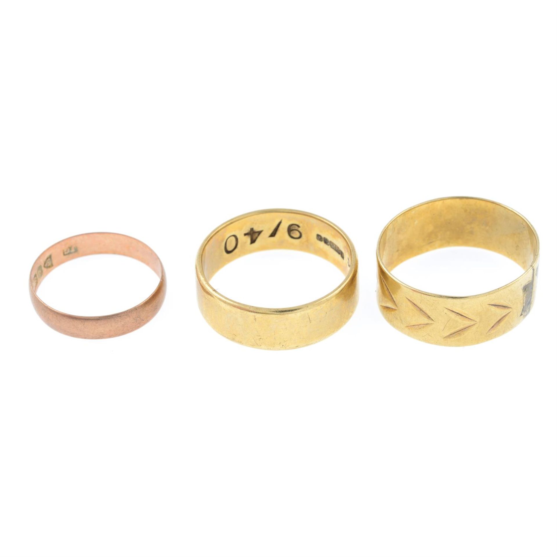 Three 20th century 9ct gold band rings.