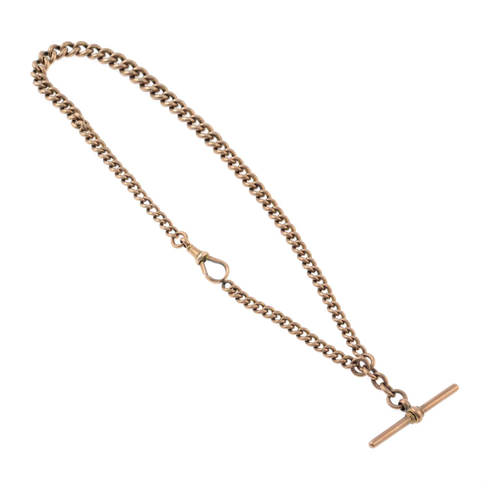 An early 20th century 9ct gold curb-link albert chain, with T-bar.