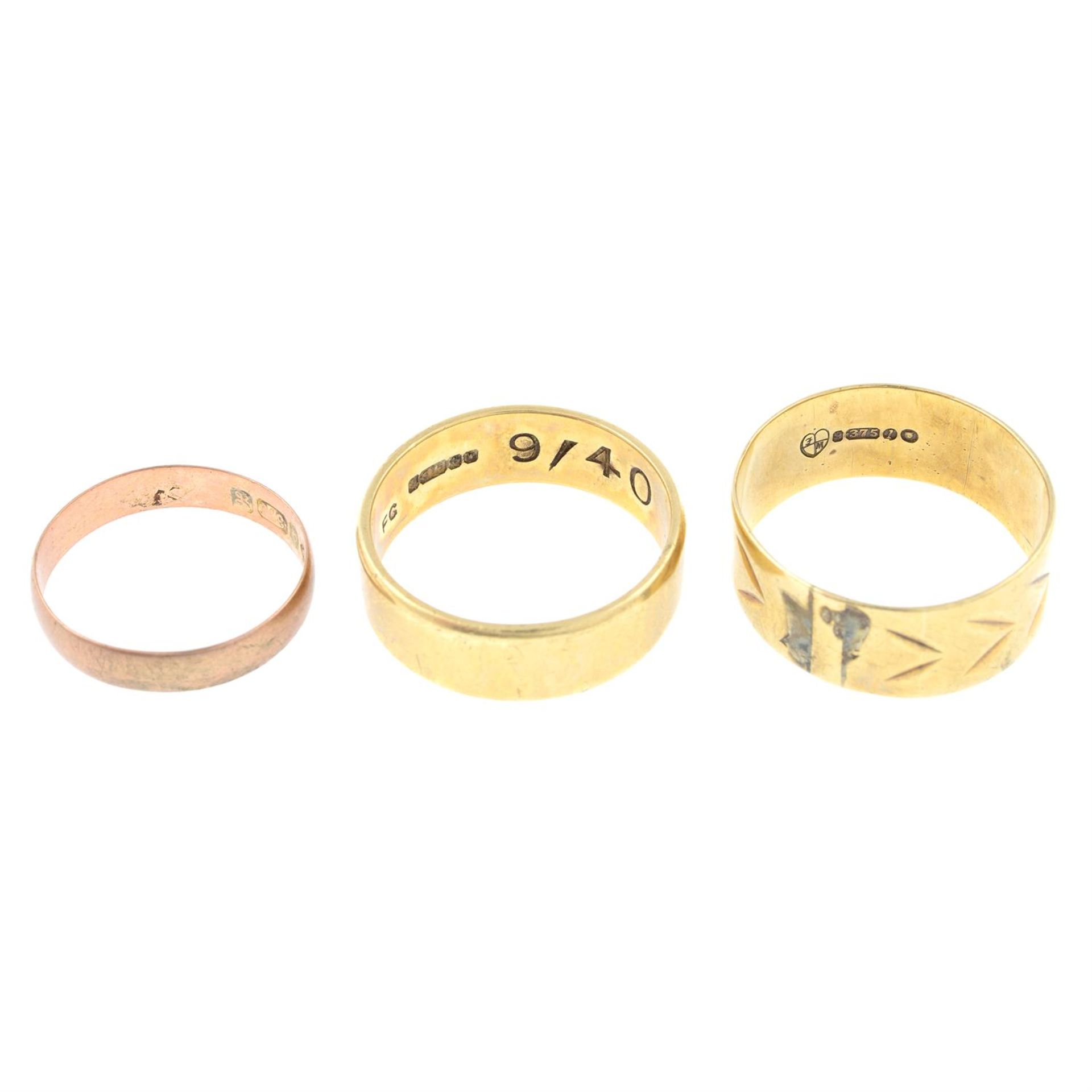 Three 20th century 9ct gold band rings. - Image 2 of 2