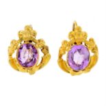 A pair of mid to late 19th century gold pink topaz foliate earrings.