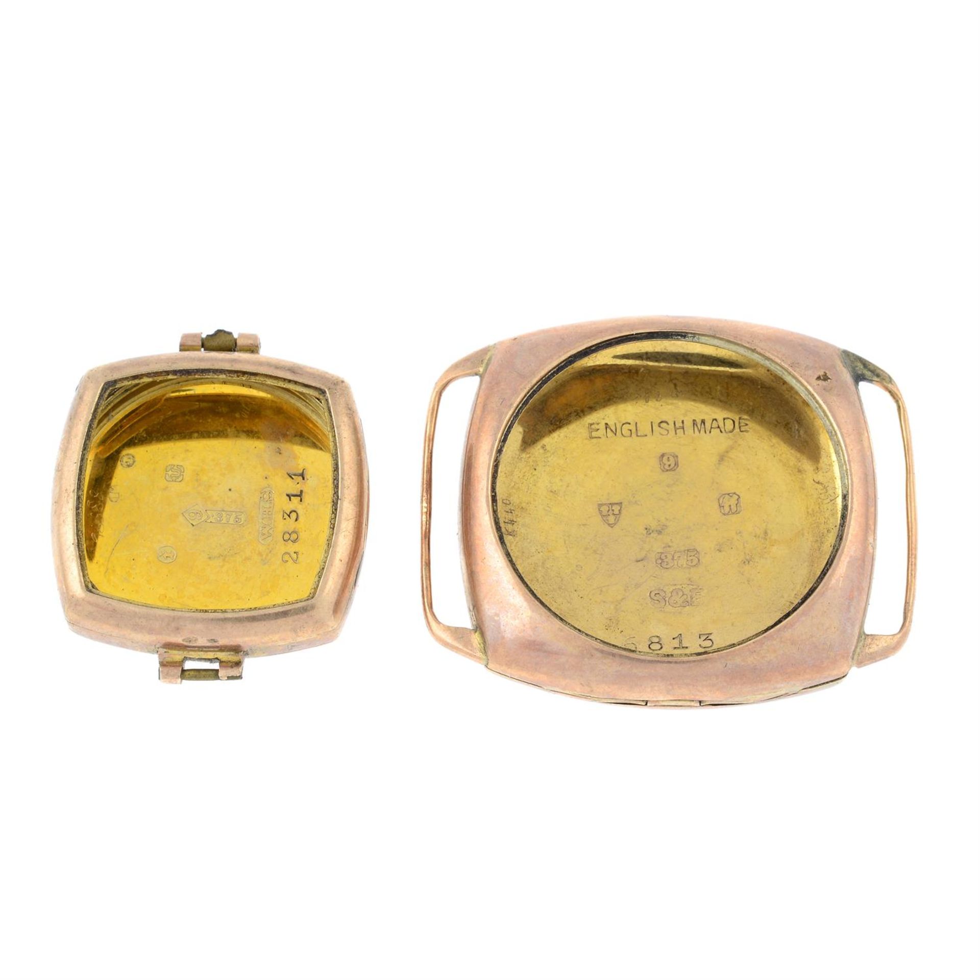 Two 9ct gold wristwatch cases.