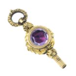 A Victorian foil-back amethyst and agate watch key.