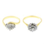Two 18ct gold brilliant-cut diamond cluster rings. One AF.