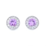 A pair of 18ct gold pink sapphire and diamond cluster earrings.