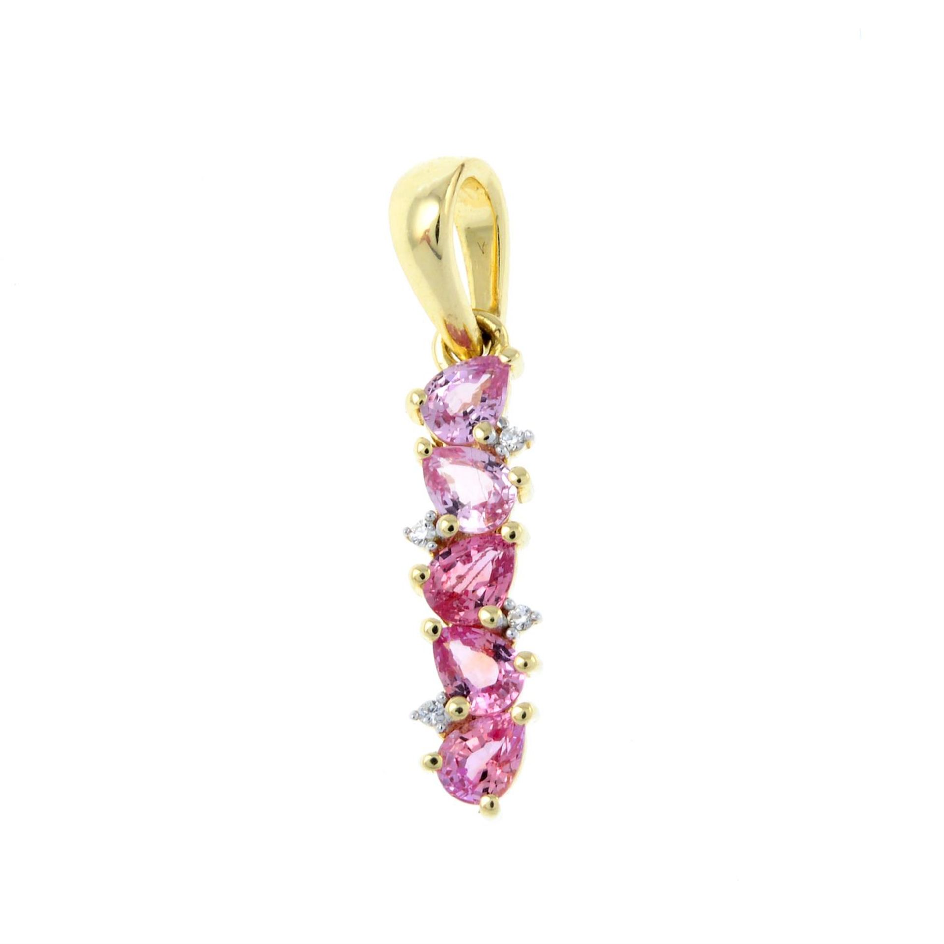A 9ct gold pink sapphire and diamond pendant.