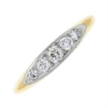An early 20th century 18ct gold old-cut diamond five-stone ring.