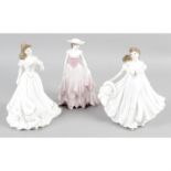 Four Royal Worcester figurines, with Royal Doulton and Coalport figurine.