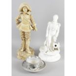 A 19th century Parian ware figure, together with two other ceramic examples.