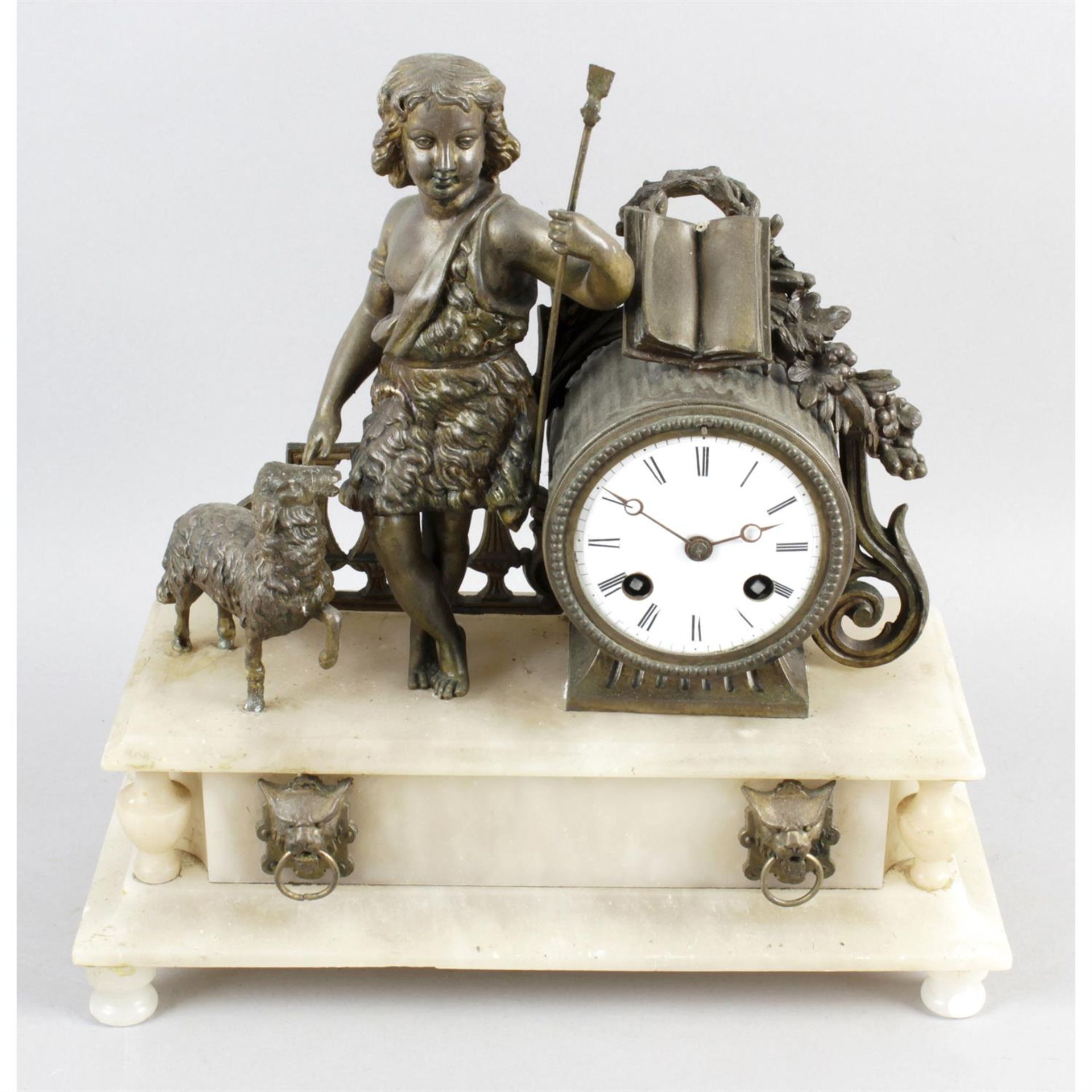 Two late 19th century porcelain cased mantel clocks, with a gilt metal cased mantel clock and other