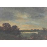 Charles Francois Daubigny (1817 - 1878), "Sunset over Stream", oil on panel.