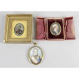 A 19th century oval, half length portrait miniature, with two other examples.