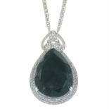 A pear-shape emerald and paste cluster pendant, with curb-link chain.