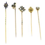 Five early 20th century stickpins.