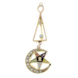 A split pearl and enamel Masonic 'Order of the Eastern Star' drop pendant.