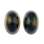 A pair of hawk's-eye cabochon stud earrings.