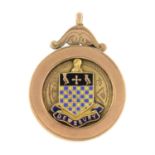 An early 20th century 9ct gold and enamel medallion, depicting the Deswbury coat of arms.