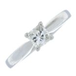 A platinum square-shape diamond single-stone ring.