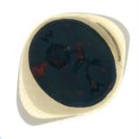 A 1950's 9ct gold bloodstone floral intaglio signet ring.