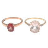 A 9ct gold oval-shape morganite an single-cut diamond ring and a 9ct gold oval-shape andesine