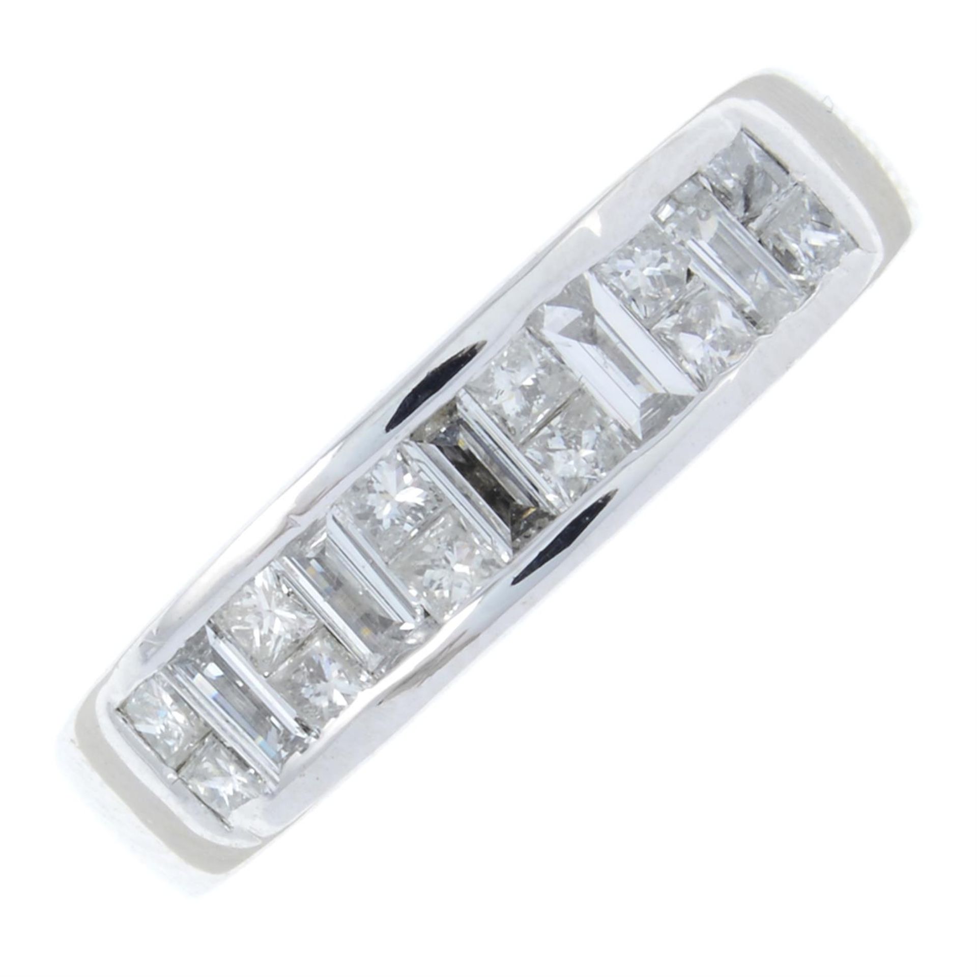 A vari-shape diamond half-eternity ring.