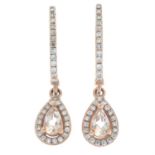 A pair of 9ct gold morganite and diamond drop earrings.