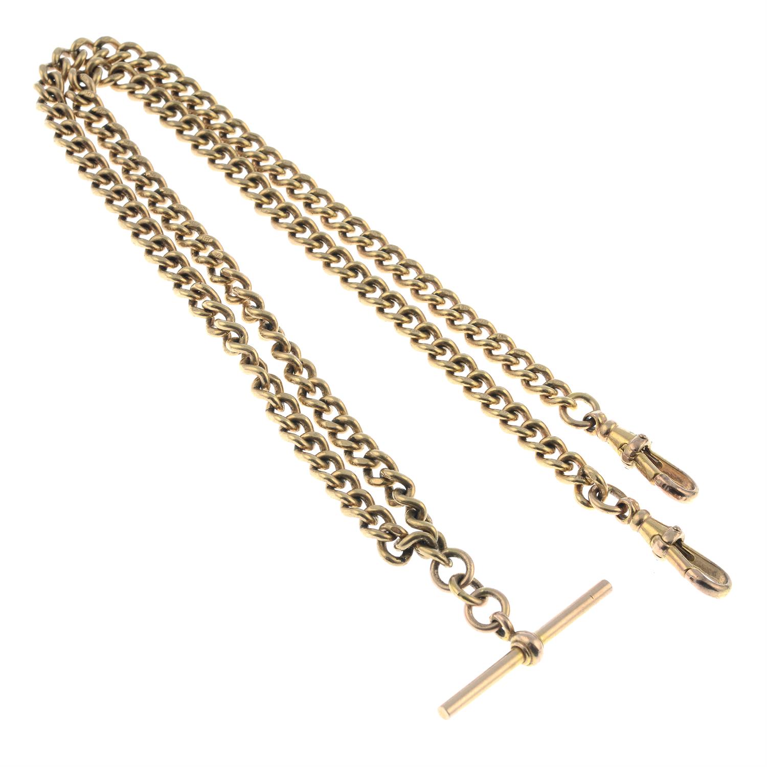 A 9ct gold albert chain, with T-bar.