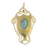 An Art Nouveau 9ct gold turquoise pendant, by Henry Matthews.