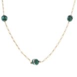 An early 20th century gold malachite and rock quartz necklace.