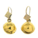 A pair of 9ct gold textured sphere drop earrings.