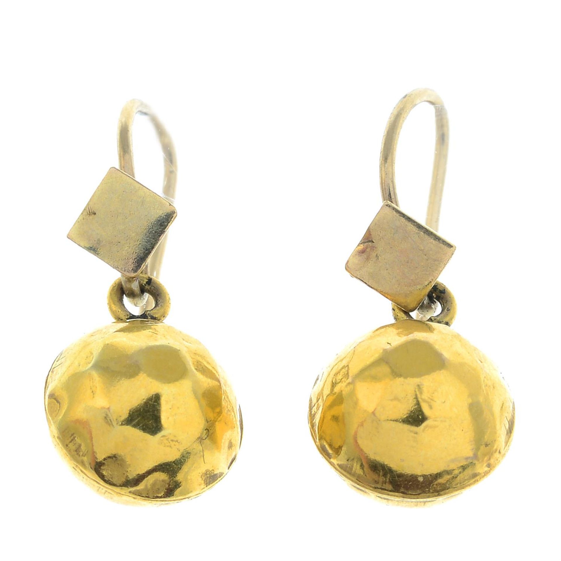 A pair of 9ct gold textured sphere drop earrings.